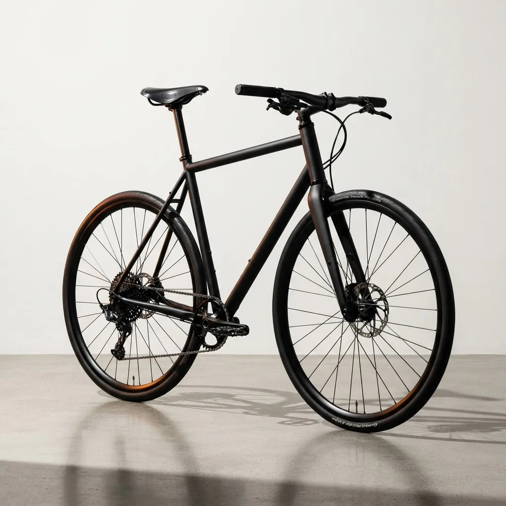Matte black urban commuter bicycle photographed in studio lighting