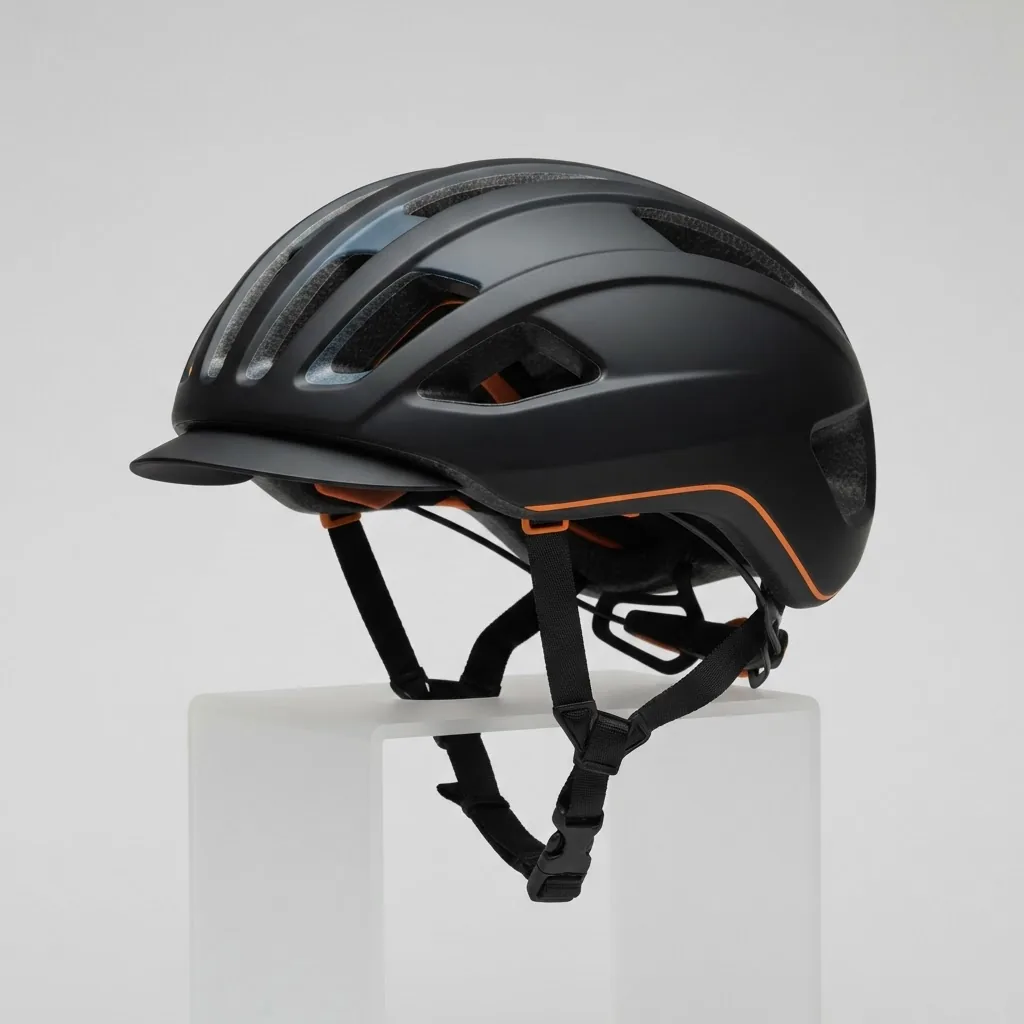 Minimalist matte black cycling helmet with orange accent details