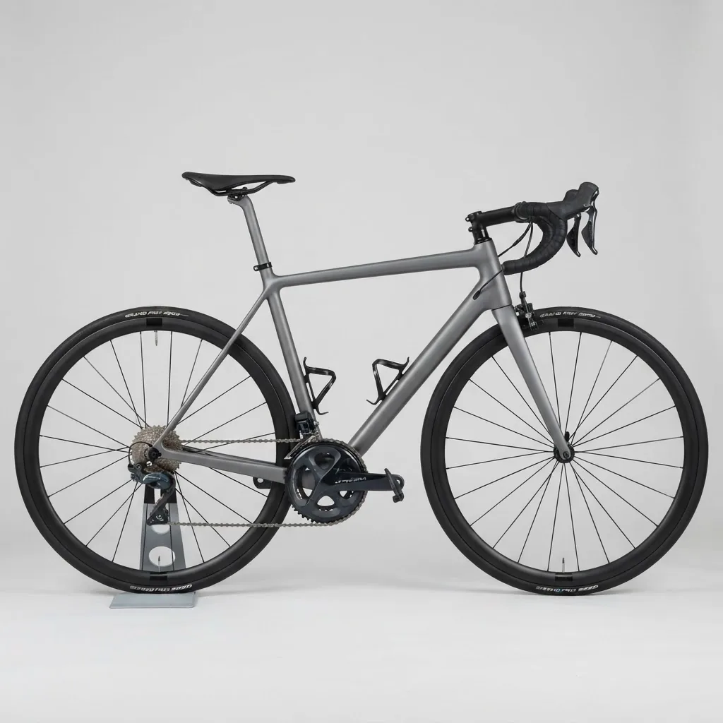 Matte gray road bicycle with drop handlebars